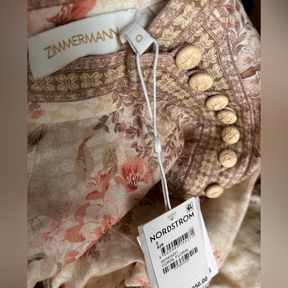 NWT Zimmermann Tropical Flower Long Sleeve Belted Linen Minidress 0 US4 - Picture 15 of 17